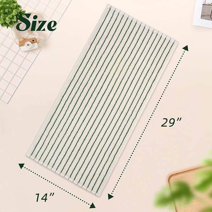 Jacquotha Green Striped Hand Towels for Kitchen, Vintage Bathroom Decor | Natural Cotton Tea Towel, 14” x 29”