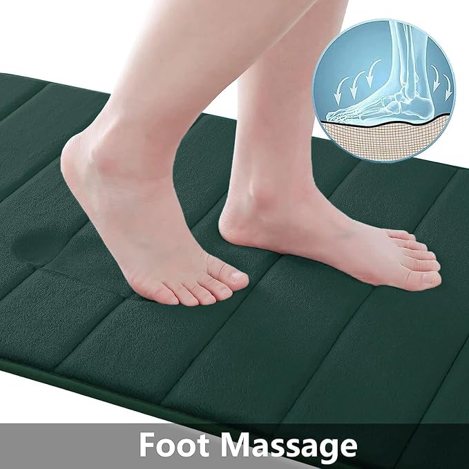 Buganda Memory Foam Bath Mat 60 x 24, Ultra Soft Absorbent Bathroom Rugs | Dark Green, Machine Washable Quick Dry Bath Mats for Bathroom Floor, Shower and Tub, Home Decor Accessories