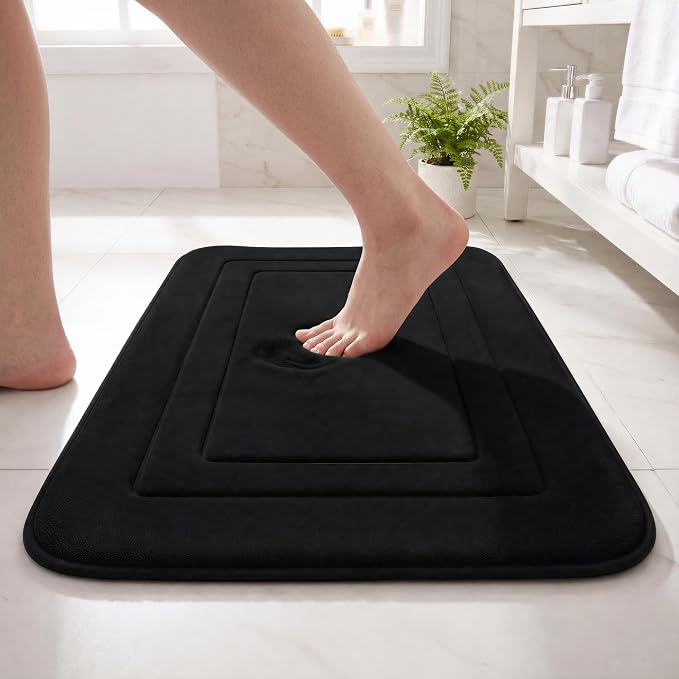 Cupic Cupid Memory Foam Bath Mat 24"×36", Non Slip Bathroom Rugs, Black | Soft Touch, Cushioned Comfort, Non Slip Bathroom Mat, Super Absorbent & Quick Dry, Machine Washable for Shower, Tub & Vanity