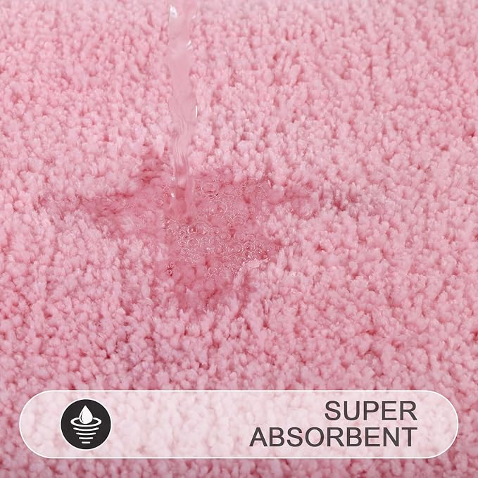 SHACOS 3 Pieces Bath Rugs Set with Toilet Lid Cover Soft Absorbent | Bath Mats U Shape Contour Rug Toilet Cover Absorbent Non Slip Machine Washable Plush Bathroom Rug (Pink)