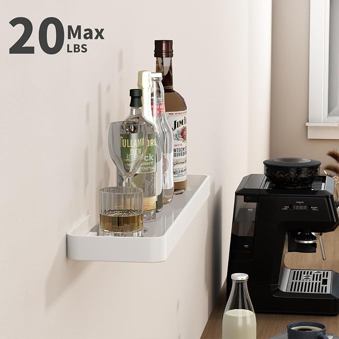 Danpoo 20 Inch Long Floating Shelf White, Clear Tempered Glass Wall Shelf - Spacious and Stylish Storage for Your Home
