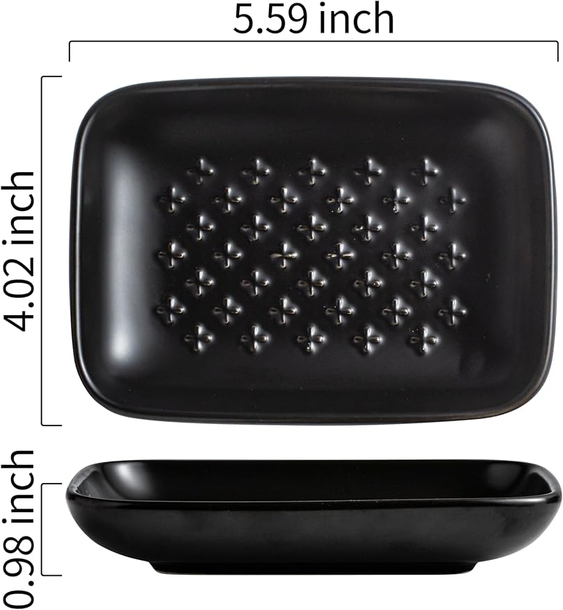Gomakren Ceramic Soap Dish, Non-Slip Shower Soap Holder for Bathroom & Kitchen Sink, Father's Day Soap Saver Tray for Bar Soap Sponge, 5.5 Inch, Black
