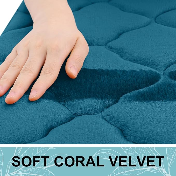 OLANLY Memory Foam Toilet Rugs U-Shaped 24x20, Soft Bath Mat, Peacock Blue | Thick Absorbent Carpet, Non-Slip Backing, Machine Washable, for Bathroom Floor, Tub, Shower and Home Decor Accessories