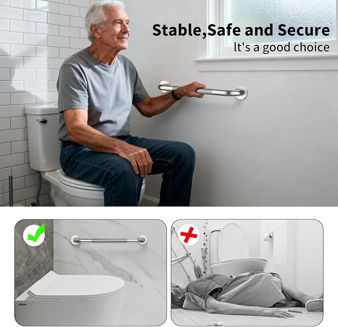 2 Pack 16 Inch Anti Slip Shower Grab Bar, ZUEXT Brushed Nickel Stainless Steel Bathroom Grab Bar, Knurled Bathroom Balance Bar,Safety Hand Rail Support,Handicap Elderly Injury Assist Bath Handle