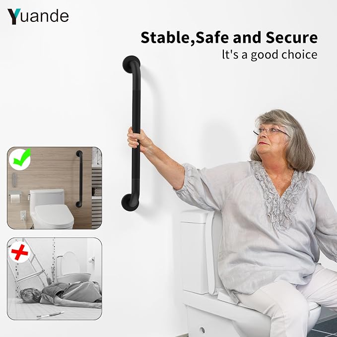 24 Inch Shower Grab Bars for Bathtubs,Black Stainless Steel Bath Grab Bar, Knurled Bathroom Safety Rail, Shower Handrail Support, Handicap Elderly Senior Balance Assist Handles