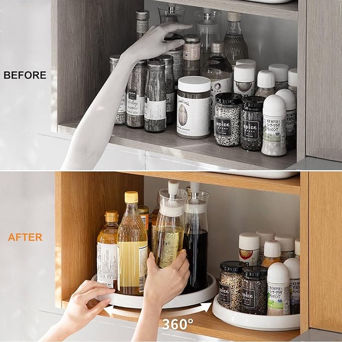 P PRETIRENO Lazy Susan Turntable Organizer, 10 Inch 360° Rotating Tray for Kitchen Cabinet, Pantry, Countertop, Fridge - Non-Skid Spice Rack Storage for Bathroom, Vanity, Makeup