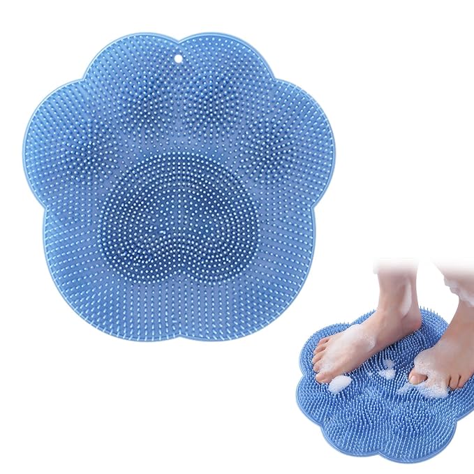 Shower Foot Scrubber Mat, Back Washer Exfoliating Bath Wash Pad, Wall Mounted Slip Suction Cups for Use in Cleaner Men and Women