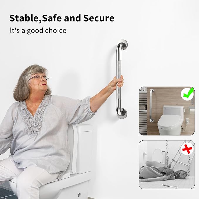 20 Inch Anti Slip Shower Grab Bar, YuanDe Polished Chrome Stainless Steel Bath Grab Bar, Knurled Bathroom Safety Rail, Shower Handrail Support, Handicap Elderly Balance Assist Handles-1.25" Diameter