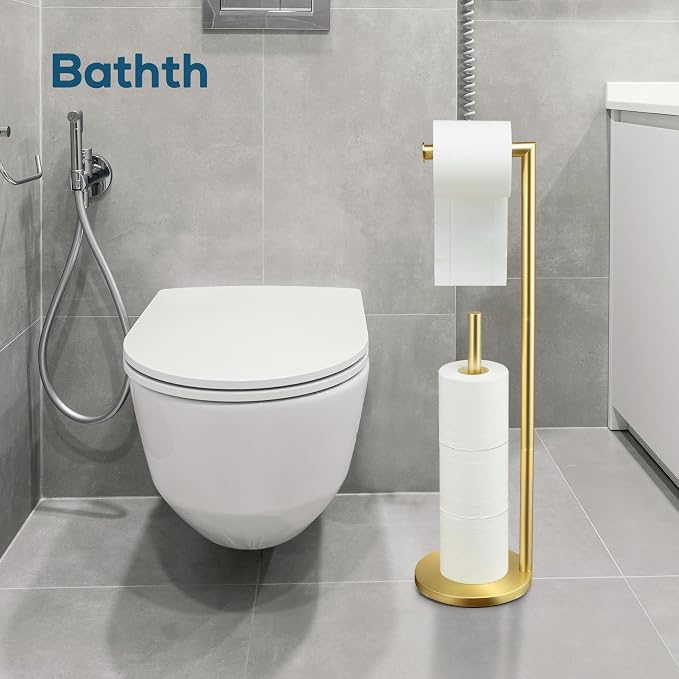 Toilet Paper Holder Stand, Gold Toilet Paper Holder Free Standing | Toilet Paper Holder for 4 Rolls, Bathroom Organizers and Storage with Anti-Slip Base and Rustproof