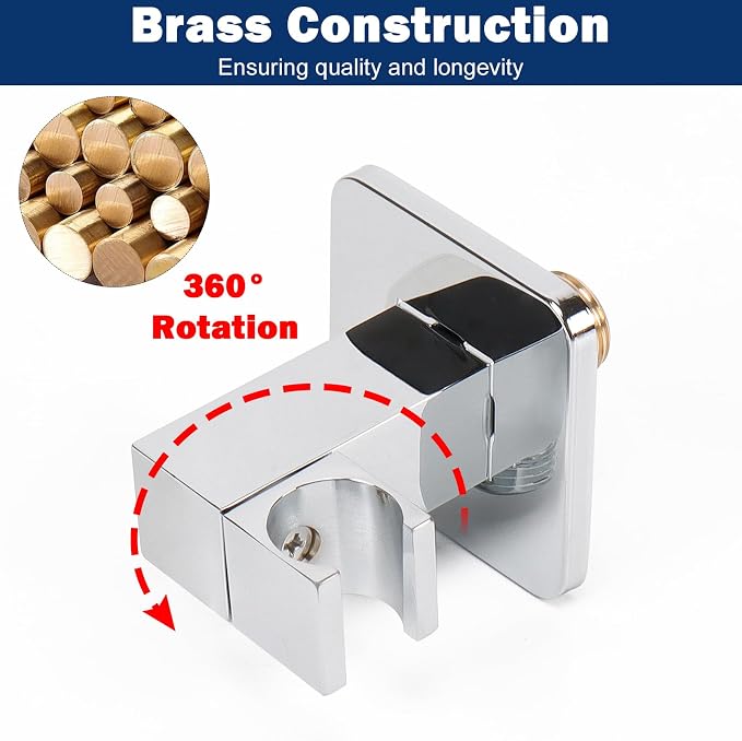 NearMoon Wall Supply Elbow with Handheld Shower Holder - Square Shower Bracket with Flange G1/2 Shower Hose Connector, Wall Mounted Drop Union Male Water Outlet (Chrome Finish)