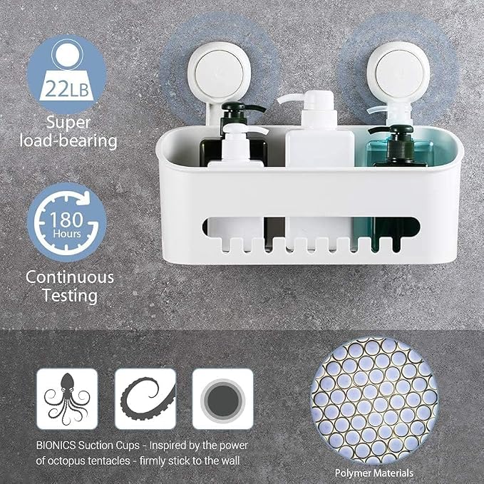 ilikable Shower Caddy Suction Cup Heavy Duty, Removable Shower Organizer Shelves for Inside Shower Max Hold 22lbs, No Drilling Waterproof Suction Storage Basket for Bathroom Storage Home & Kitchen