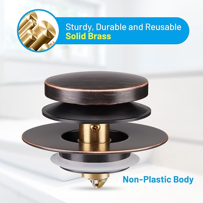 Bathtub Drain Stopper, Tub Plug for 1.5"-1.72" Regular Drains | Universal Pop Up Tub Stopper Replacement for Tip Toe/Trip Lever/Lift&Turn Tub Drains, 3 O-Rings, Oil Rubbed Bronze