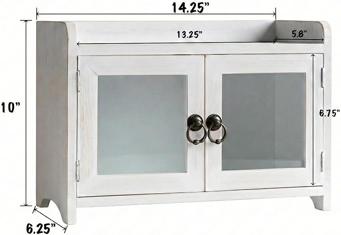 COLLECTIVE HOME - Storage Cabinet, Mini Countertop Cabinet, Distressed Wood Organizer for Kitchen Living Room Bedroom Bathroom Office with Magnetic Door, 14.5 x 6.5 x 10 (White)