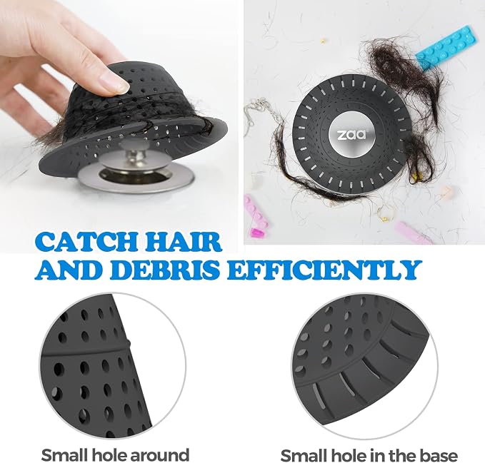 Shower Drain Hair Catcher Bathtub Drain Strainer Sink Drain Protector | Collapsible Pop-Up Drain Hair Catcher, Traps Hair & Prevents Clogs, Bathroom Fixture Accessories, Black, 2-Pack