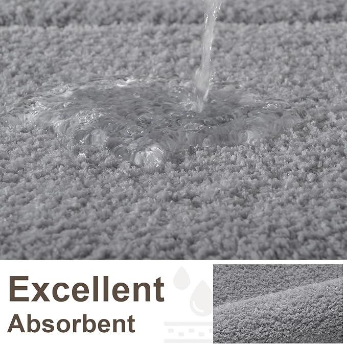 LOCHAS Bathroom Rug Set 3 Piece, Bath Rugs Sets Non Slip Backing, Grey | Washable Absorbent Microfiber Bath Mat Set, Soft Cozy Bathroom Mat for Shower Sink Toilet