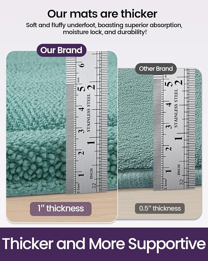 DEXI Memory Foam Bath Mat 36x24, Thick Chenille Bathroom Rug, Teal | Ultra Soft Absorbent, Non Slip Quick Dry, Cushion Plush Bath Carpet for Tub Shower, Sink