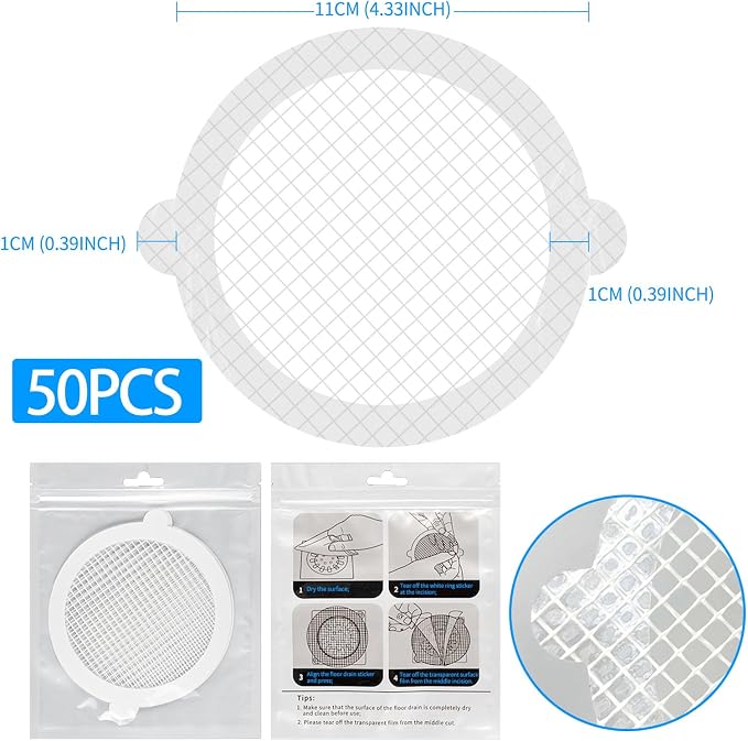 50pcs Disposable Shower Drain Hair Catcher Hair Trap for Shower Drain Mesh Stickers Shower Strainer for Bathroom Tub Kitchen Sink Shower Drain Cover Hair Stopper