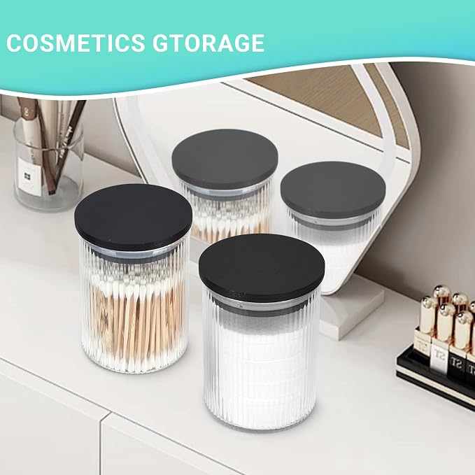 BKYFPQ 2 Pack Glass Qtip Holder Dispenser for Cotton Ball,Swab,Pads,Floss | Apothecary Jars with Lids,Vanity Makeup Organizer and Bathroom Canister Storage Organizer