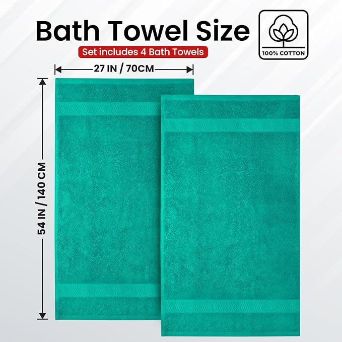 Infinitee Xclusives 100% Ring-Spun Cotton Bath Towels for Bathroom - Pack 4 | Luxury Super Soft, Absorbent & Quick-Drying |27x54 inches| Large Bathroom Towels Set |600 GSM| Gym, Shower, Spa & Hotel Use