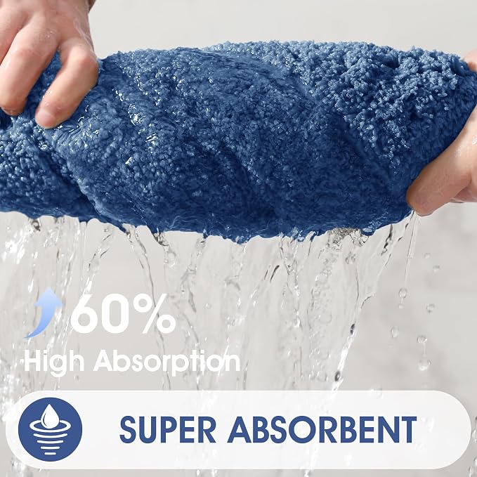 Bathroom Rugs 24"x17", Ultra Soft Thick Plush Fluffy Microfiber Absorbent Bath Mat, Non-Slip Backing, Machine Washable Bath Mats for Bathroom Floor, Tub and Shower, Home Decor Accessories, Blue