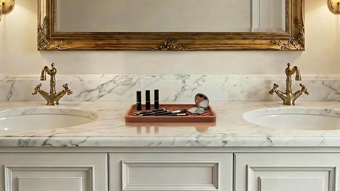 Silicone Sink and Surface Organizer Tray, Sponge Holder, Vanity Tray, Trivet, Heat Safe, Dishwasher Safe, for Bathroom and Kitchen Organization (Dark Chocolate, 10"x5.25")