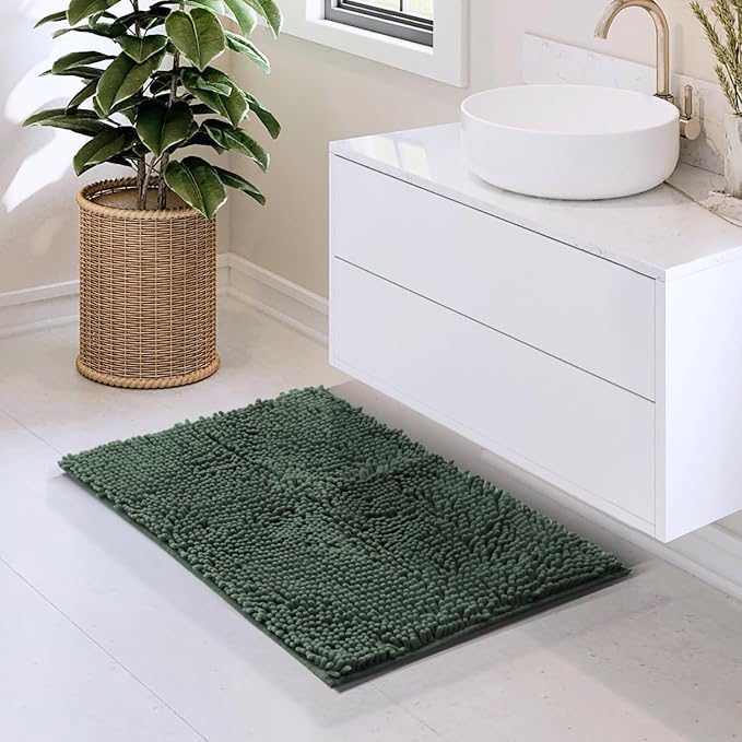 Hearth & Harbor Bathroom Rugs, Chenille Bath Mat - Machine Washable Bath Mats for Bathroom Non-Slip Backing Rubber, Quick Dry Bathroom Mat