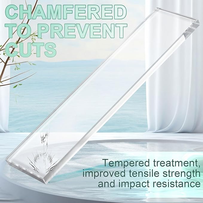 AceOrbit 4 Pcs 3-1/8 x 12-3/4 x 3/8 Inch Glass Shower Shelf for Shower Niche Break-Resistant Easy Install Ultra-Clear Glass Support Plate for DIY Storage Decor