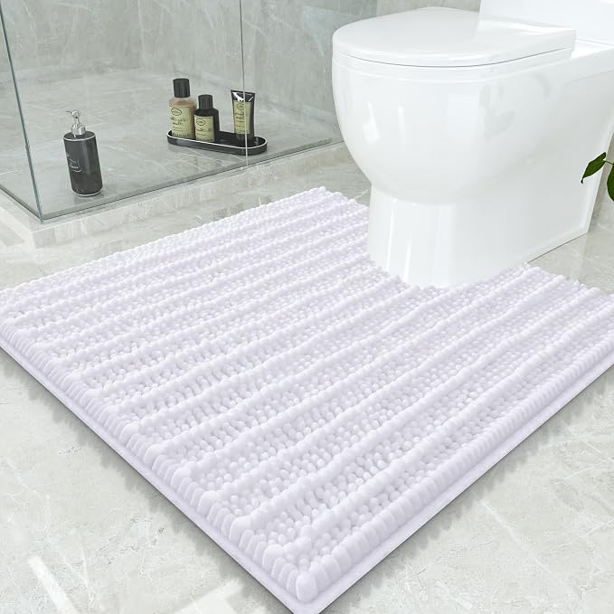 Smiry Bathroom Toilet Rugs U Shaped 24x24, Chenille Bath mats for Toilet | White Extra Soft Absorbent Non Slip Rubber Backing Contour Bath Rugs for Toilet, Machine Washable Contoured Bath Mats