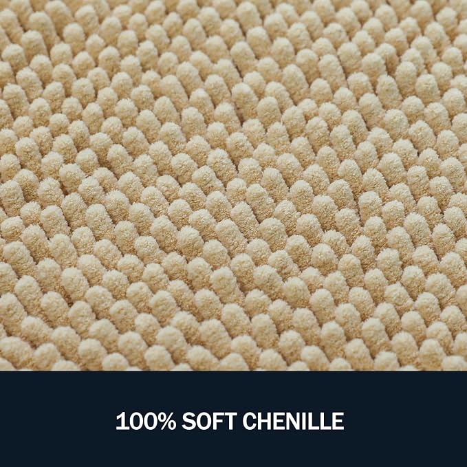 LINLA 3 Pieces Bathroom Rugs Set, Non-Slip Chenille Bath mat | Absorbent Thick Plush Chenille Carpet Mats Set,Washable Dry Quickly with U-Shaped Toilet Mat for Tub, Shower
