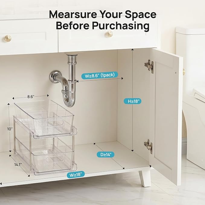 Vtopmart 2 Pack Larger Plastic Bathroom Under Sink Pull-Out Organizer (M-Standard)