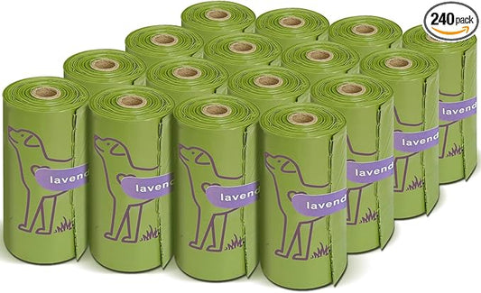 240 Count Lavender Scented 13” x 9” Dog Poop Bags Rolls | Leakproof Strong & Sturdy Waste Bags for Doggie Cat Pet