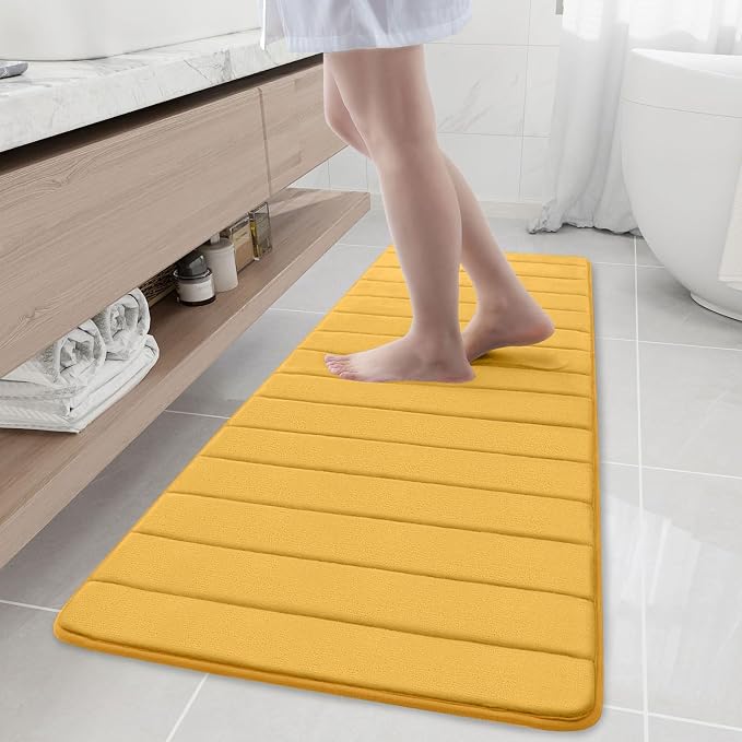 Buganda Memory Foam Bath Mat 59 x 20, Ultra Soft Absorbent Bathroom Rugs | Yellow, Machine Washable Quick Dry Bath Mats for Bathroom Floor, Shower and Tub, Home Decor Accessories