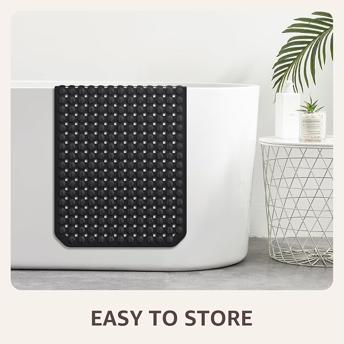 OTHWAY Bath Tub Shower Mat Non Slip, Bathtub Floor Liner Mats for Inside Shower Bathroom, Suction Cups and Drain Holes for Feet Scrubbing, Machine Washable, Soft on Feet, 35x16 Inch, Black