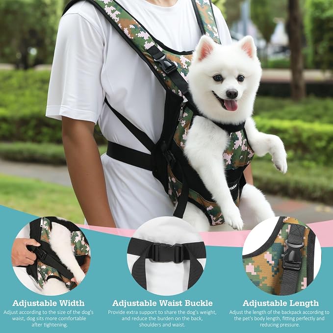 Pawaboo Pet Front Carrier Backpacks for Small Medium Dogs | Legs Out Easy-fit,Adjustable Straps,Hands-free,for Travel Hiking Cycling Camping Camo M