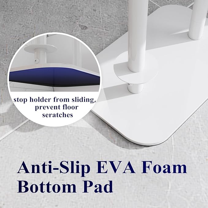 Kitsure Metal Toilet Paper Holder Free Standing, Medium, White | Rustproof Toilet Paper Stand for 4 Rolls, Bathroom Organizers and Storage with Anti-Slip Base and Plastic Shelf