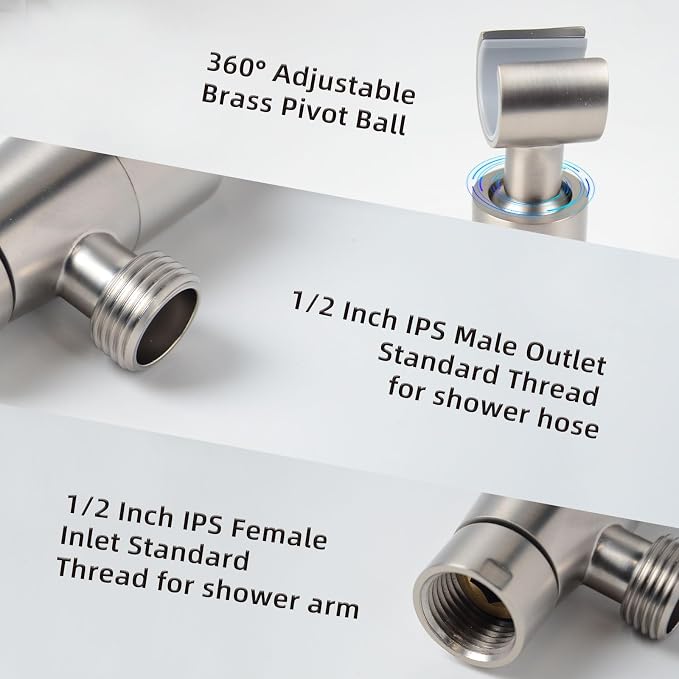Shower Head Holder,All Metal Handheld Shower Head Holder,Adjustable Shower Arm Mount Bracket,Shower Head Bracket,Brushed Nickel,1G2MK-1