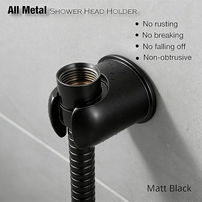 Hand held Shower Wand Holder - All Metal- 2 Ways Installation - Bathroom Wall mounted for Permanent Fixture, Minimal Shower bracket Holder - Matte Black