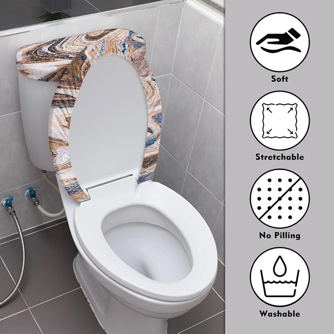 Marble Toilet Lid Covers and Tank Cover Set 2 Pcs Bathroom Toilet Set,Easy to Clean Washable Home Decoration