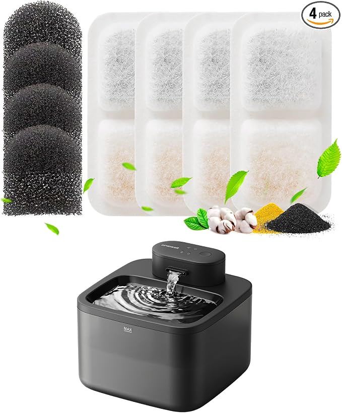 oneisall 4 Replacement Filters & Sponges for Cat Water Fountain PW13 PW14 | 2 Months Set of Replacement Filters,5-Layer Filtration,White 4 Count (Pack of 1)