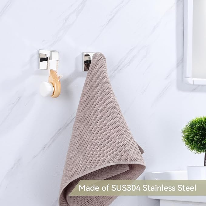 LANC Chrome Towel Hooks for Bathroom Wall Hooks, Heavy Duty Hand Towel Hanger SUS304 Stainless Steel for Bathroom Accessories Square Coat Robe Hook, Wall Mounted Silver Polished,A8805CP