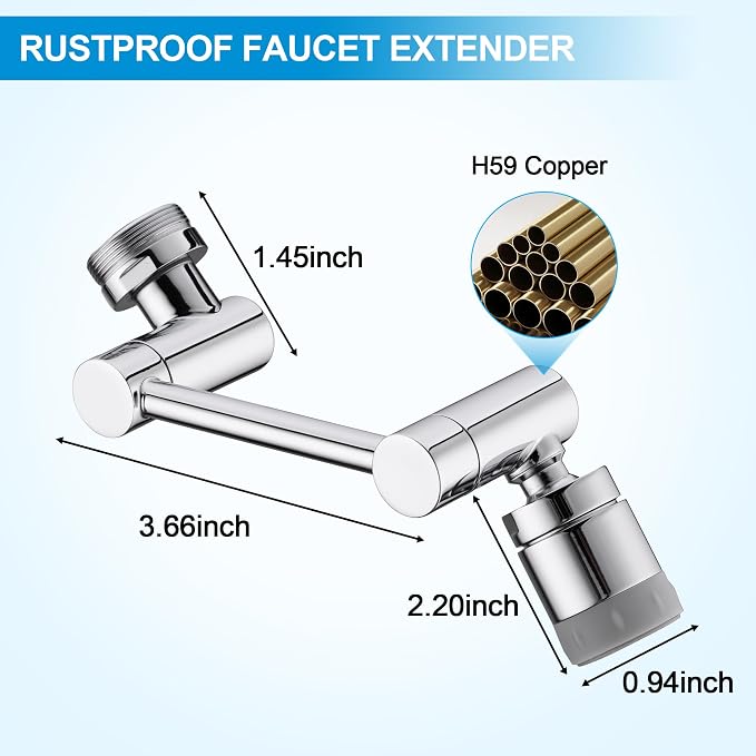TIDYENDURE 1080° Rotating Faucet Extender, Swivel Faucets Aerator Extension, Faucets Adapter for Kitchen & Bathroom Sinks Features 2 Water Flow Modes Faucet with Built-in Filter Function
