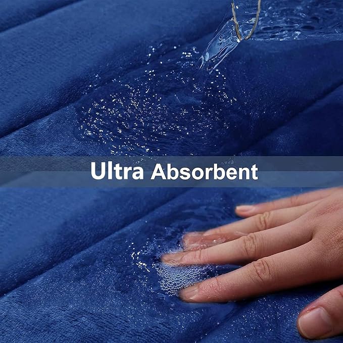 Buganda Memory Foam Bath Mat 47 x 32, Ultra Soft Absorbent Bathroom Rugs | Navy Blue, Machine Washable Quick Dry Bath Mats for Bathroom Floor, Shower and Tub, Home Decor Accessories