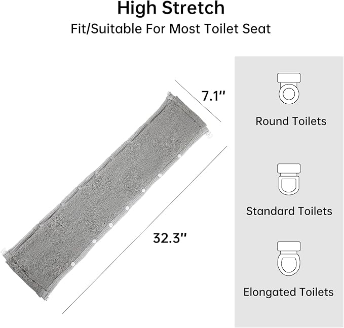 Toilet Seat Cover with Snaps Fixed,Thick Warmer,Machine Washable(grey) | soft thicker warm,easy to install,stretchable,non slip pad,stay in place,universal size,fit most toilet,reusable portable