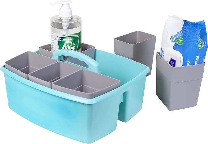Storex Large Classroom Caddy with Cups, 13 x 11 x 6.575 Inches, Teal, Case of 2 (00984U02C)