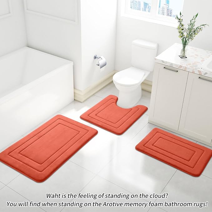 Arotive Memory Foam Bathroom Rug Mat 54x24, Ultra Soft and Absorbent Bath Mat, Machine Wash Dry, Comfortable Bath Rug Carpet for Bathroom Floor, Tub and Shower, Coral