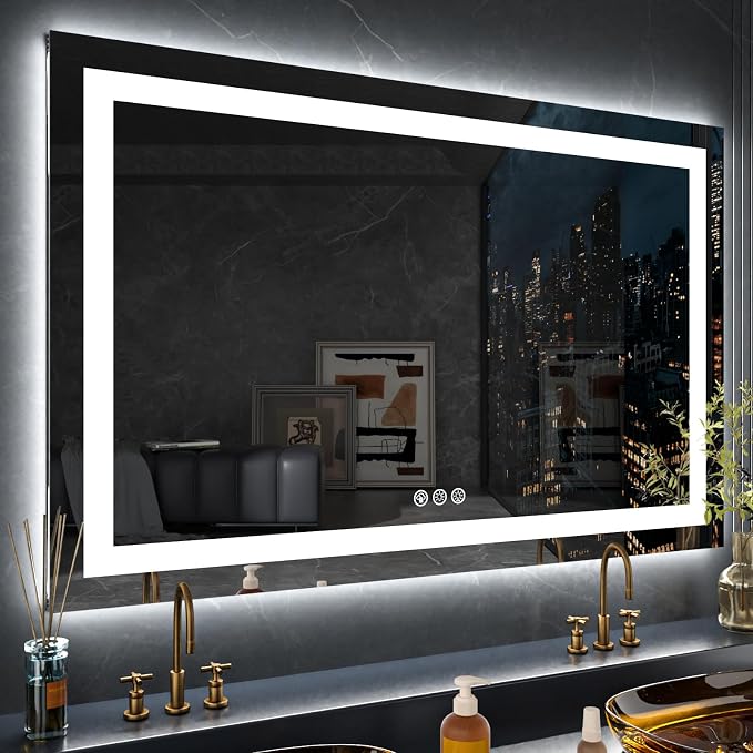 LOAAO 60"X28" RGB LED Bathroom Mirror with Lights, UL Listed | Anti-Fog, Dimmable, RGB Backlit + Front Lighted, Memory Function, Tempered Glass