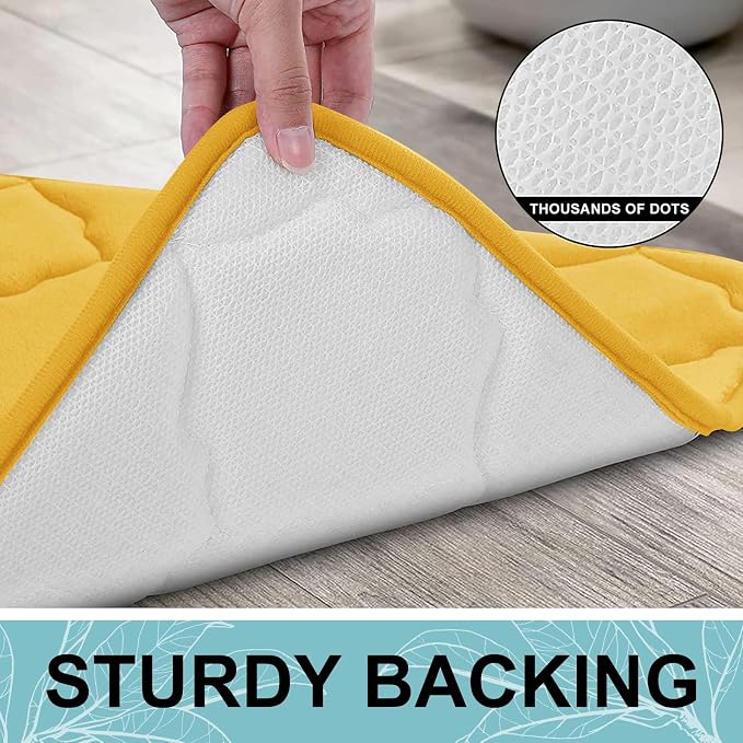 OLANLY Memory Foam Bath Mat Rug 24x16, Ultra Soft Bathroom Rugs, Yellow | Thick Absorbent Carpet, Non-Slip Backing, Machine Washable, for Bathroom Floor, Tub, Shower and Home Decor Accessories