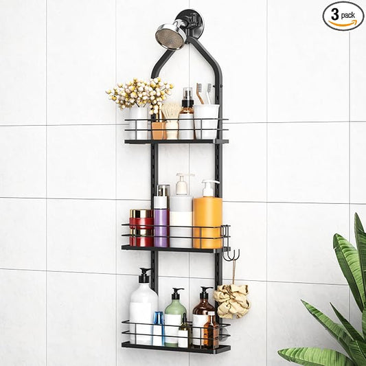 Shower Caddy Hanging, Adjustable Anti-Swing-Over The Shower Head Caddy, 3 Tier Stainless Steel Bathroom Storage Organizer Bathroom Shelves Basket Rack Shower Caddies (3Tier)