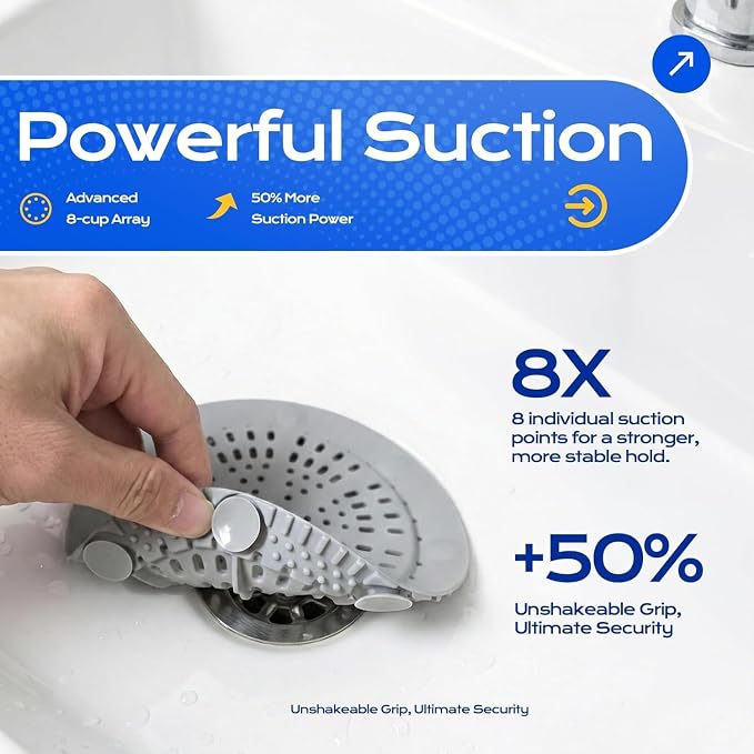 VLM 2 Pack Shower Drain Hair Catcher, Upgraded Drain Cover with Strong Suction Cups, Anti-Clog Hair Trap Stopper for Bathtub Shower Sink Laundry