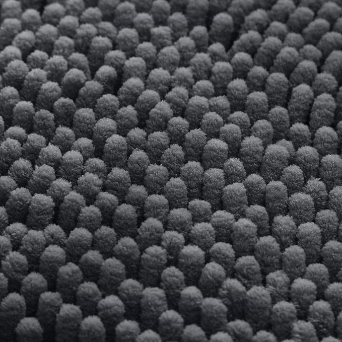 HOMEIDEAS Dark Grey Chenille Bathroom Rugs Set of 3, Non Slip Bath Mat | Super Absorbent, Soft Microfiber, Machine Washable, Stain Resistant, for Bathroom Decor